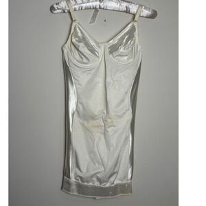 Vintage Shapewear 34C Shlipps by Smoothie Ivory Satin Body Slip Retro Underwire